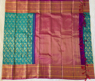 Kanchipuram/Kanchivaram handloom turquoise blue pure silk saree | Silk Mark | Ships from California